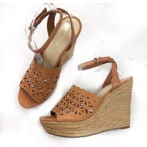 Marc Fisher Orange and Tan Espadrille Wedges with Ankle Strap
